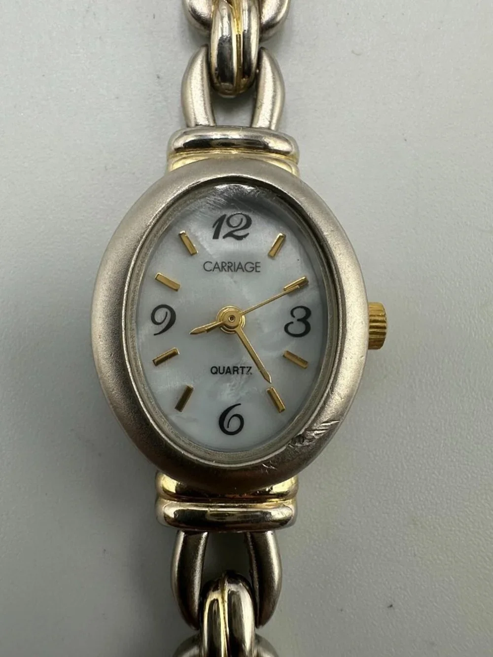 3/$30 Carriage Watch Women Silver Gold Two Tone Oval Dial 19MM New Battery 6.5'